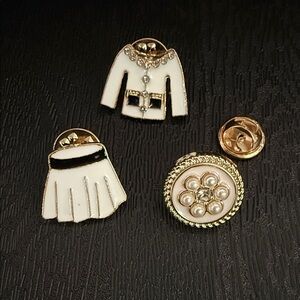 Elegant Gold and White Brooch Set